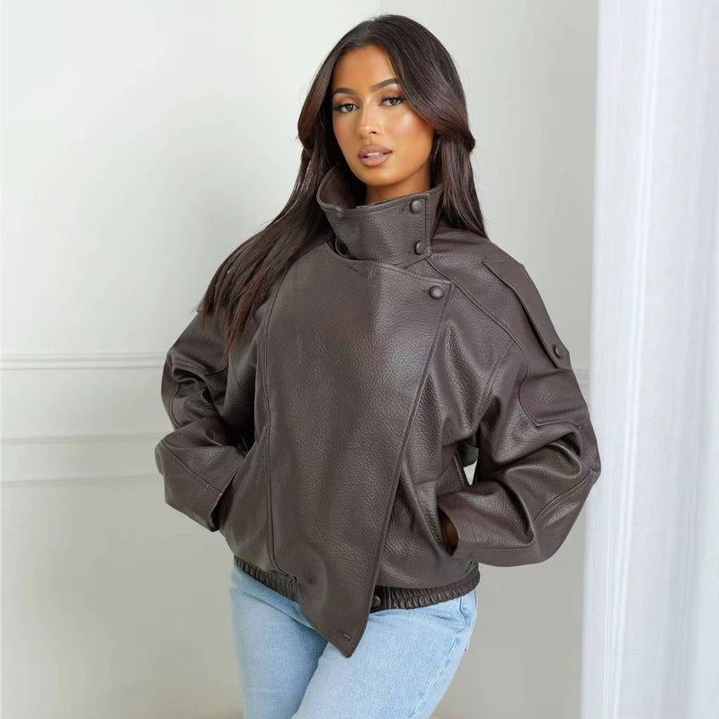 Women's Leather Windbreaker Jacket