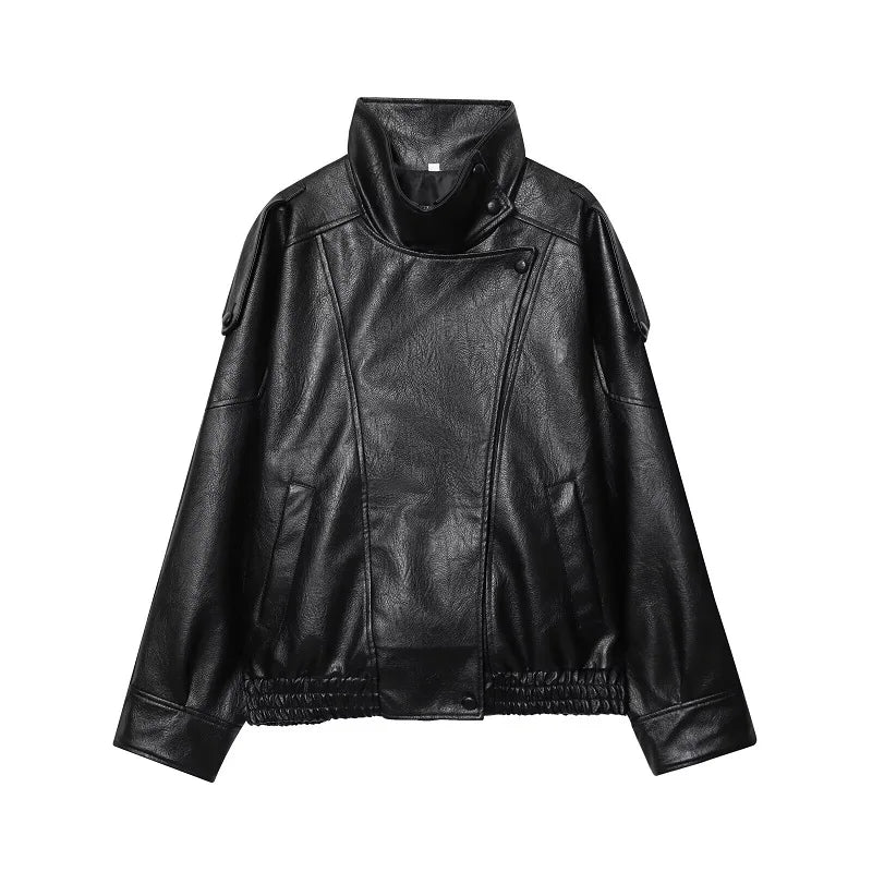 Women's Leather Windbreaker Jacket