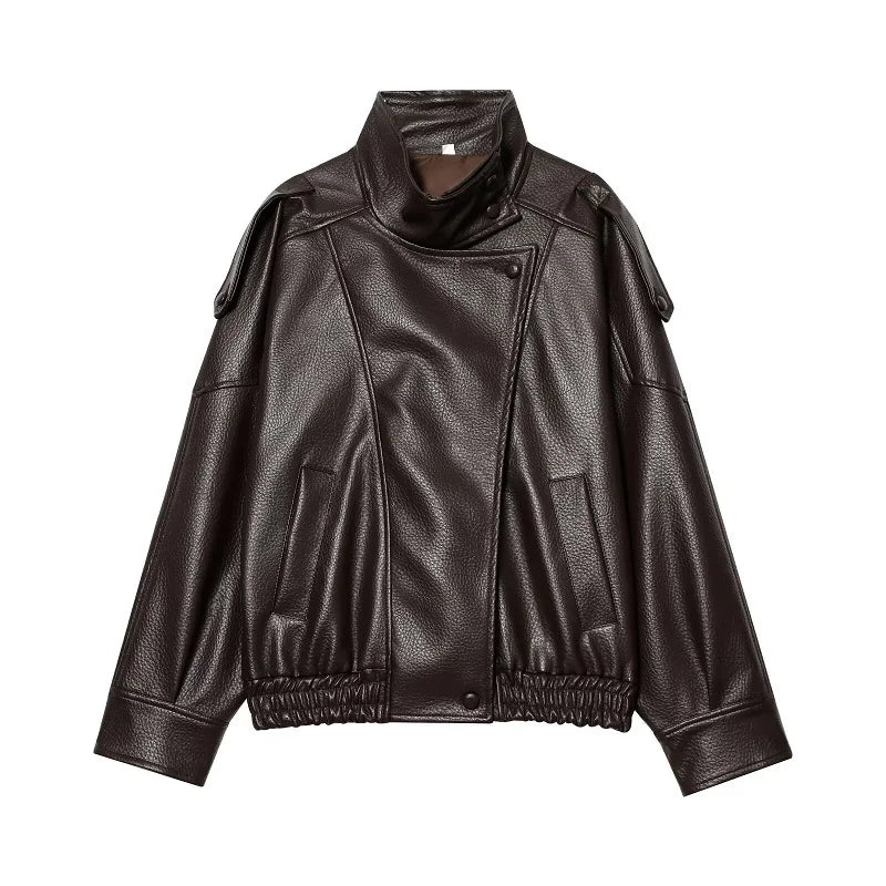 Women's Leather Windbreaker Jacket