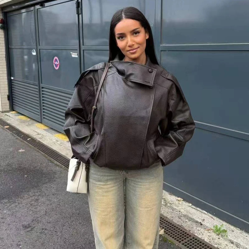 Women's Leather Windbreaker Jacket