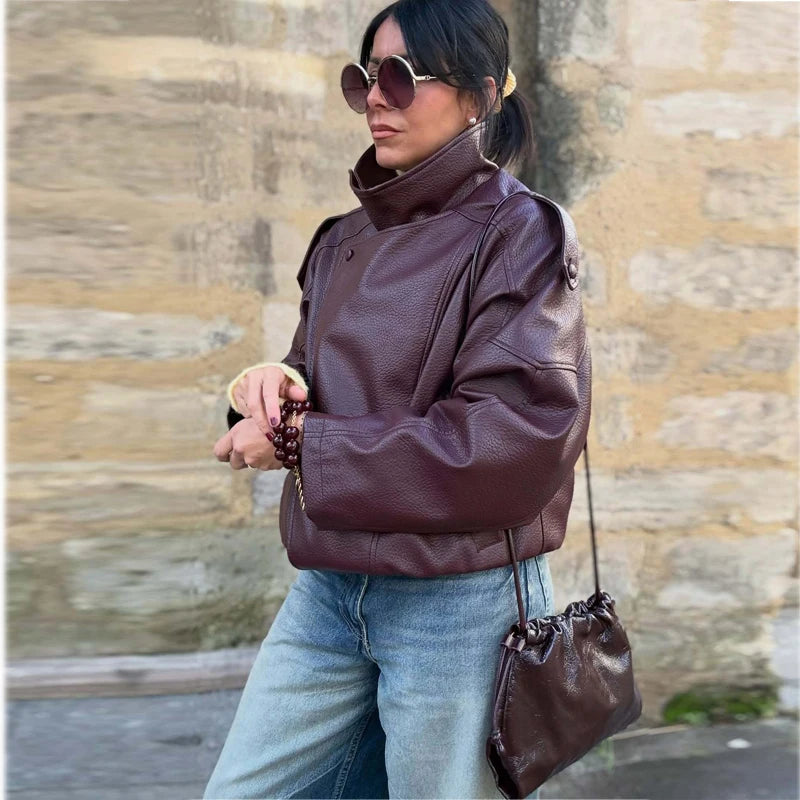 Women's Leather Windbreaker Jacket
