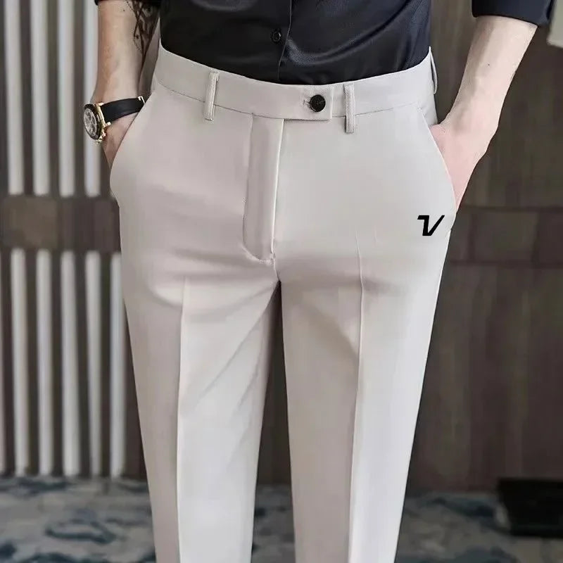 Men Golf Trousers Slim-Fit Drape Casual Golf