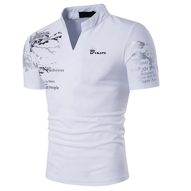 Men's Graphic Print V-Neck Golf Polo