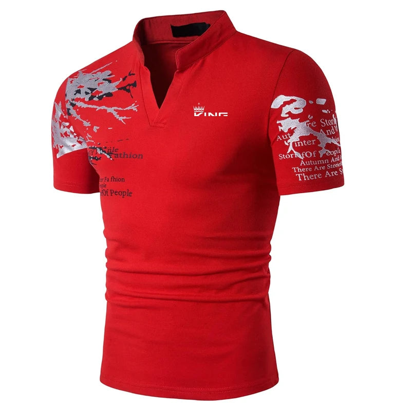 Men's Graphic Print V-Neck Golf Polo