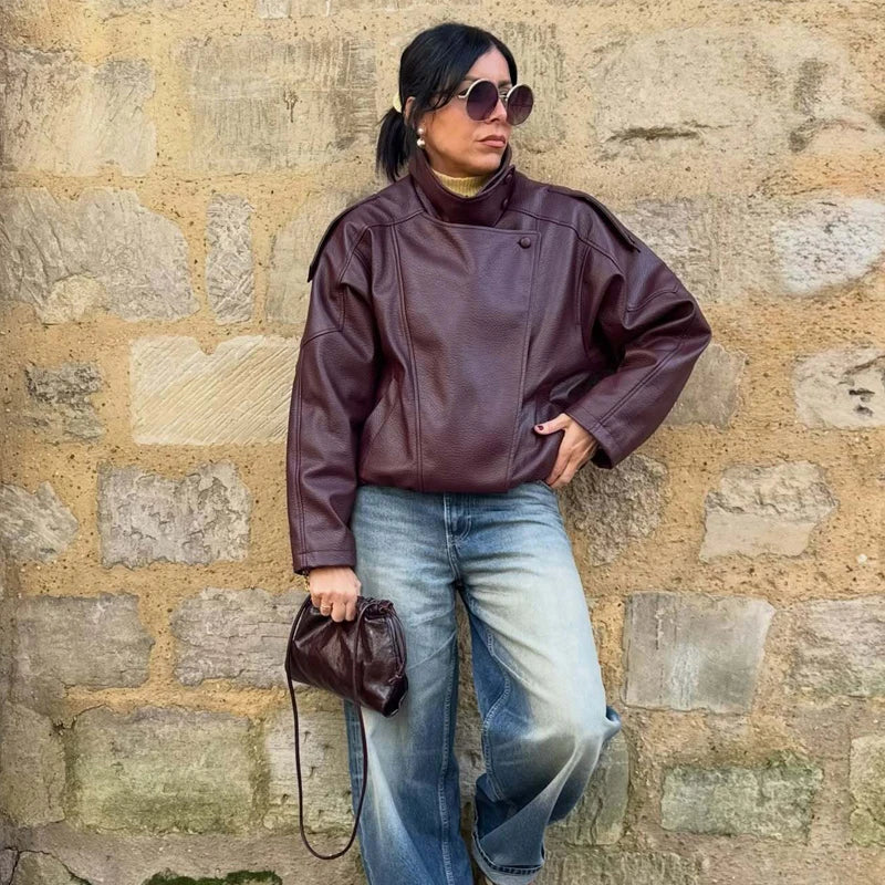 Women's Leather Windbreaker Jacket