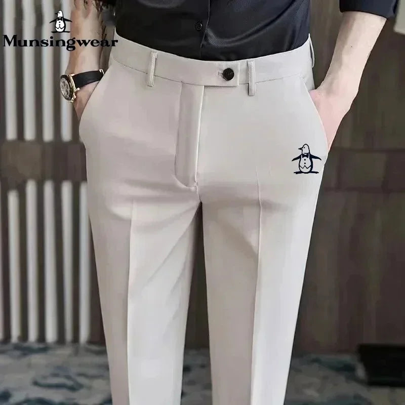 Men Golf Trousers Slim-Fit Drape Casual Golf