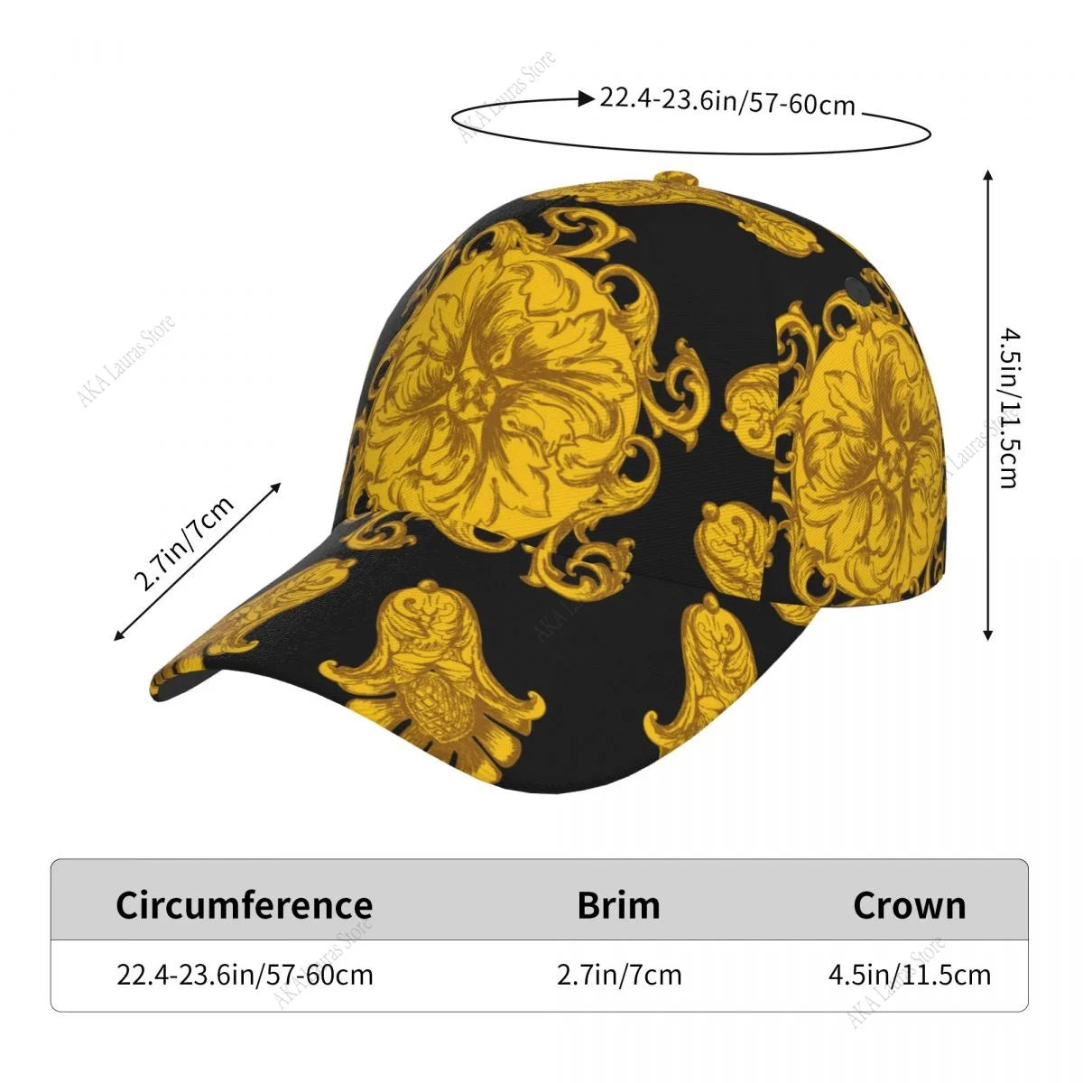 Golf Hat Men Baseball Cap Golden Baroque