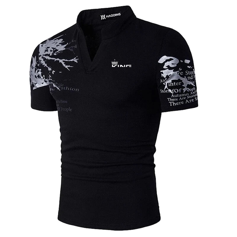 Men's Graphic Print V-Neck Golf Polo