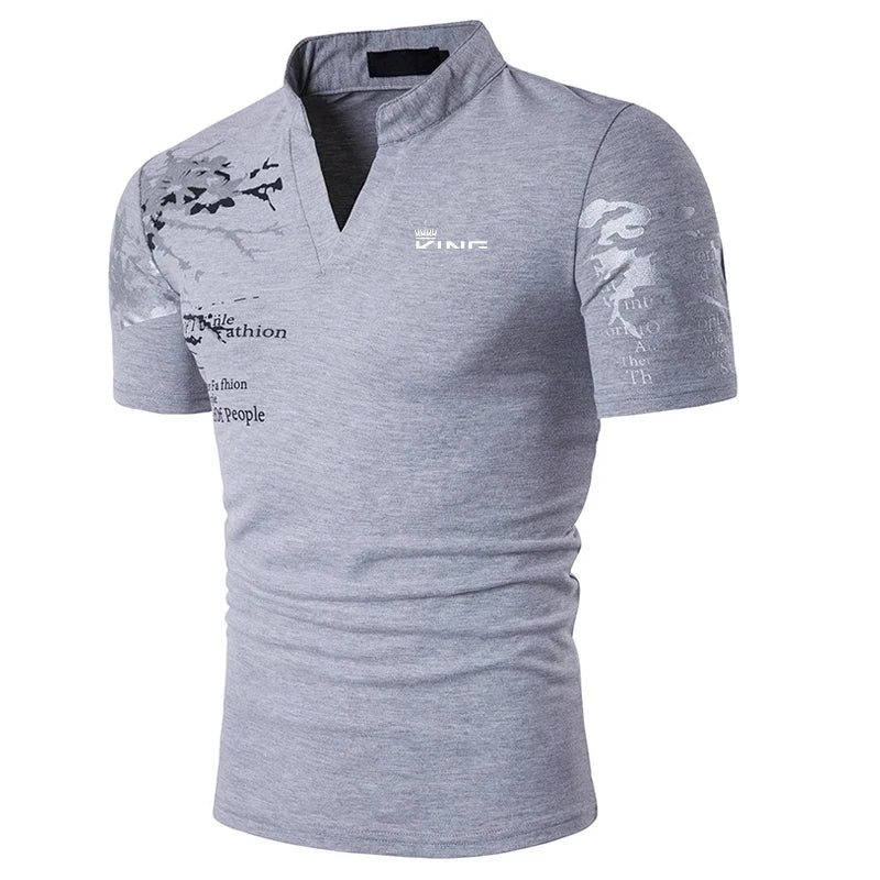 Men's Graphic Print V-Neck Golf Polo