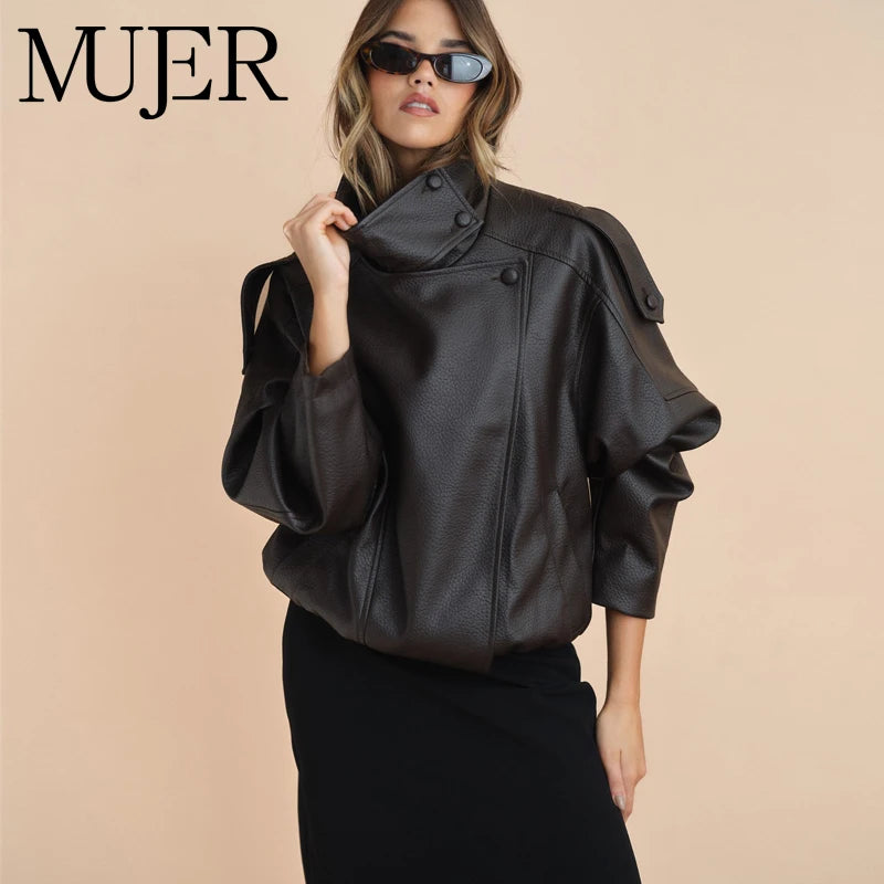 Women's Leather Windbreaker Jacket