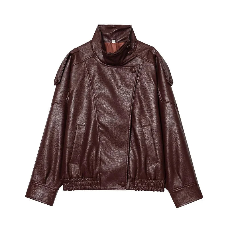 Women's Leather Windbreaker Jacket