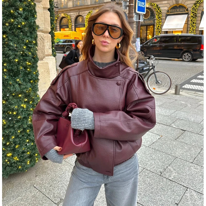 Women's Leather Windbreaker Jacket