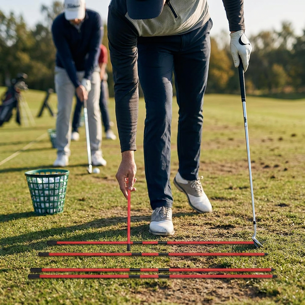 Collapsible Golf Alignment Sticks in use